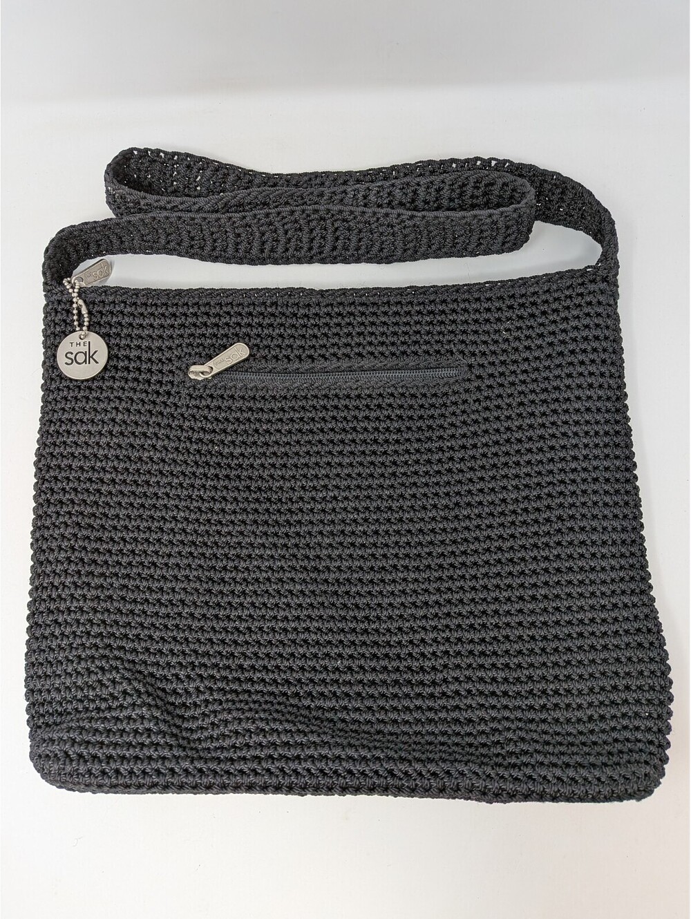 THE SAK Black Crochet Knit Shoulder Crossbody Bag Zip Top Purse VLS 01 Indonesia